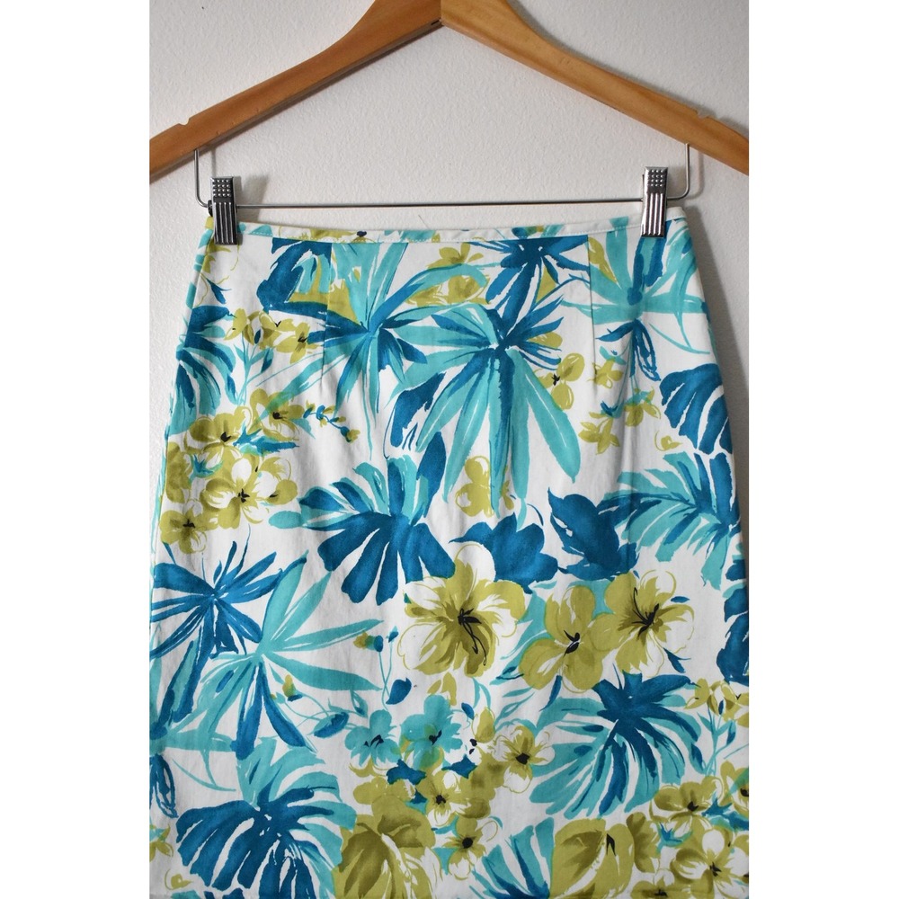 JKLA California Pencil Skirt Womens 6 White Blue Green Y2K Tropical Floral - Picture 2 of 7